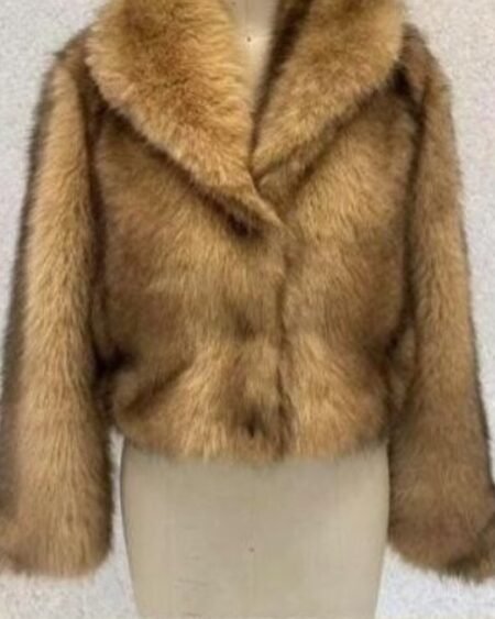 Campera corta de piel sintética Camel