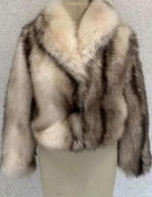 Campera corta de piel sintética Blanco y gris