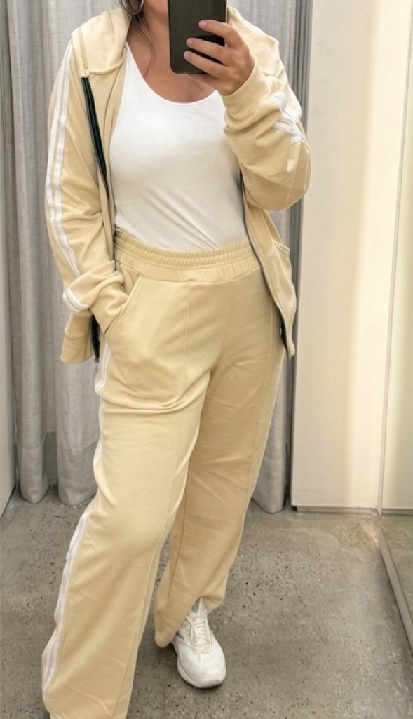 Conjunto deportivo con franja Crema