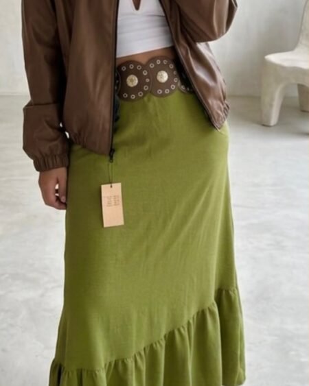 Pollera larga con volado Verde oliva