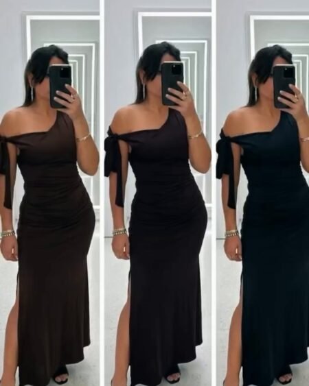 Vestido de fiesta con brillo y tajo