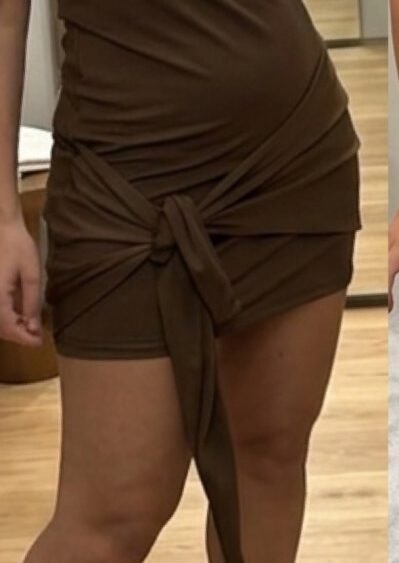 Vestido de lycra con lazo Marrón